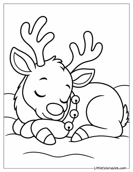 Reindeer Curled Up Asleep in the Snow Coloring Page