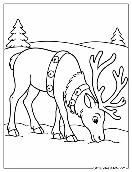 Reindeer Grazing in a Snow Covered Field Coloring Page