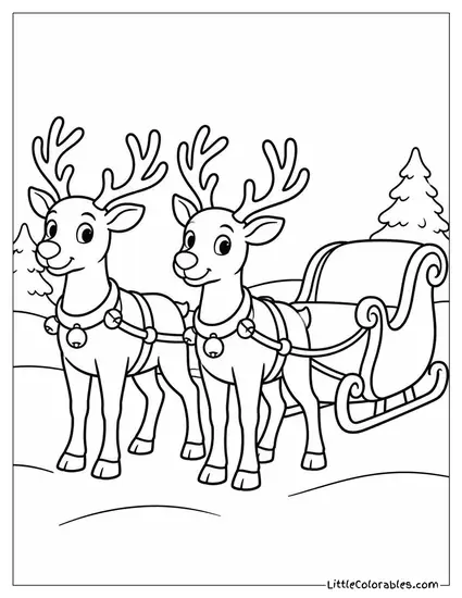 Reindeer Harnessed and Ready for the Sleigh Coloring Page