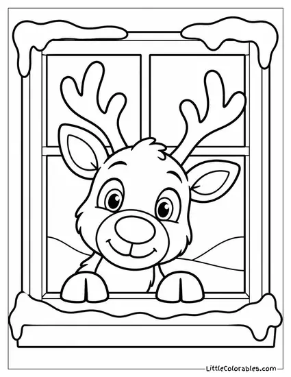 Reindeer Peeking Through a Frosty Window Coloring Page