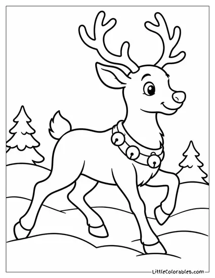 Reindeer Prancing Through Freshly Fallen Snow Coloring Page