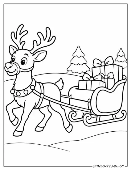 Reindeer Pulling a Sleigh Loaded with Gifts Coloring Page