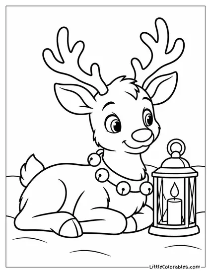 Reindeer Resting Beside a Glowing Lantern Coloring Page