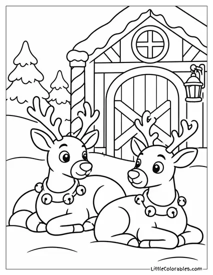 Reindeer Resting Outside Santa Workshop Coloring Page