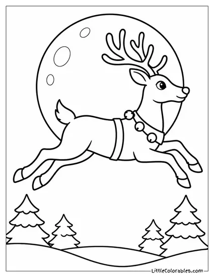 Reindeer Silhouette Against a Full Winter Moon Coloring Page