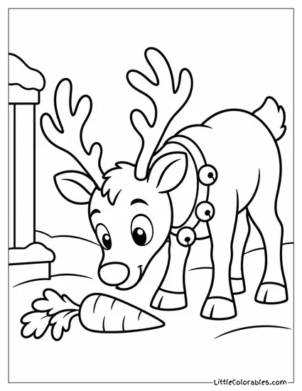Reindeer Sniffing a Carrot Left by Children Coloring Page