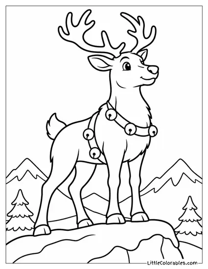 Reindeer Standing Tall on a Snowy Mountain Coloring Page