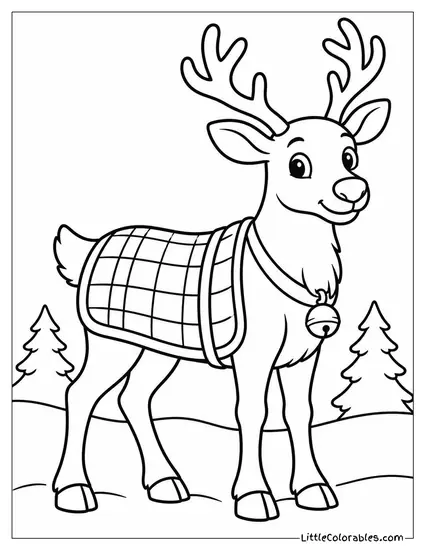 Reindeer Wearing a Plaid Winter Blanket Coloring Page