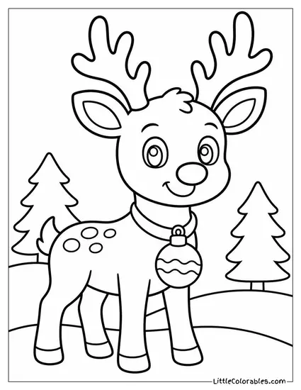 Reindeer Wearing an Ornament Shaped Collar Coloring Page