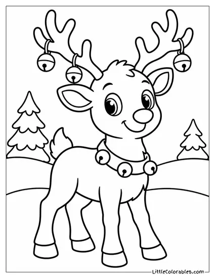 Reindeer Wearing Tiny Ornament Bells on Its Antlers Coloring Page