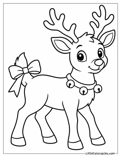 Reindeer with a Red Bow Tied to Its Tail Coloring Page