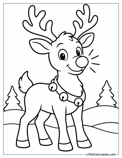 Reindeer with a Red Nose Glowing Bright Coloring Page