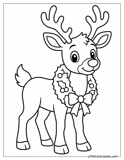Reindeer with a Wreath Hung Around Its Neck Coloring Page