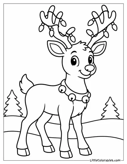 Reindeer with Antlers Wrapped in Twinkling Lights Coloring Page