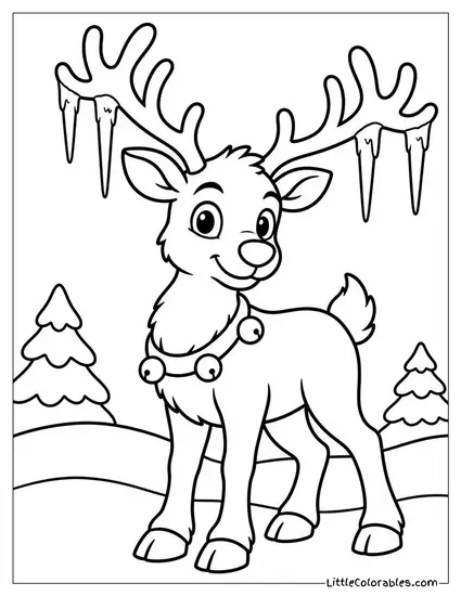 Reindeer with Icicles Hanging from Its Antlers Coloring Page