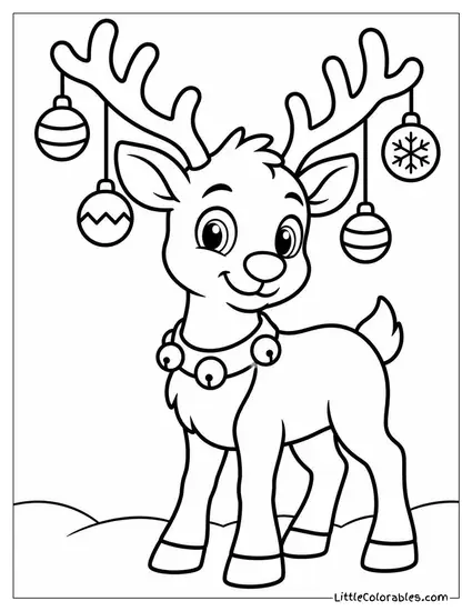 Reindeer with Ornaments Hanging from Its Antlers Coloring Page