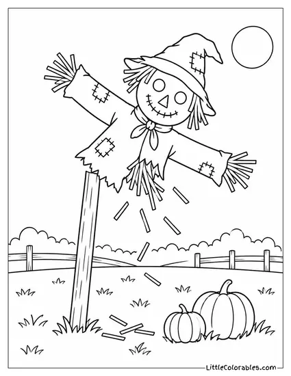 Scarecrow Slowly Toppling Off Its Pole with Straw Spilling Into the Field Coloring Page