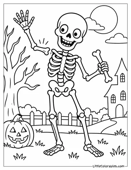 Skeleton Catching Its Own Arm Bone as It Falls Off Mid Wave Coloring Page
