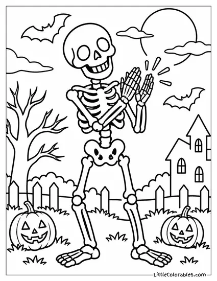 Skeleton Clapping Its Bony Hands Together in a Rattling Applause Coloring Page