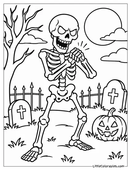 Skeleton Cracking Its Bony Knuckles Before Letting Out a Spooky Laugh Coloring Page
