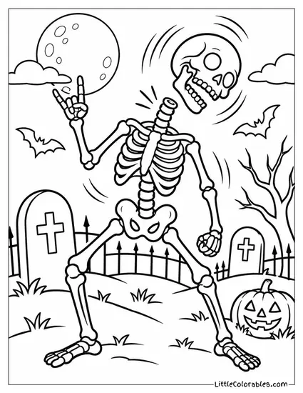 Skeleton Headbanging So Hard Its Skull Nearly Pops Off Coloring Page