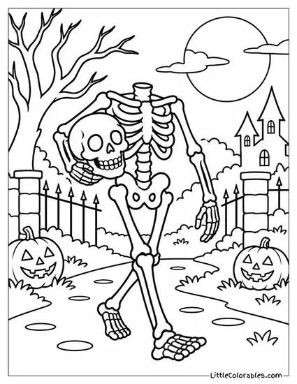Skeleton Headless Carrying Its Own Grinning Skull Under One Arm Coloring Page
