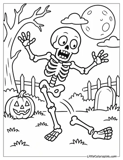 Skeleton Hopping on One Leg After Losing the Other Mid Stride Coloring Page
