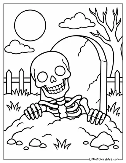 Skeleton Peeking Its Skull Out of a Grave with a Toothypin Coloring Page