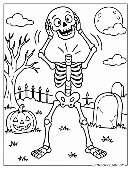 Skeleton Popping Its Head Off and Catching It with Both Hands Coloring Page