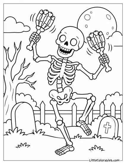 Skeleton Rattling Maracas Made from Its Own Finger Bones Coloring Page