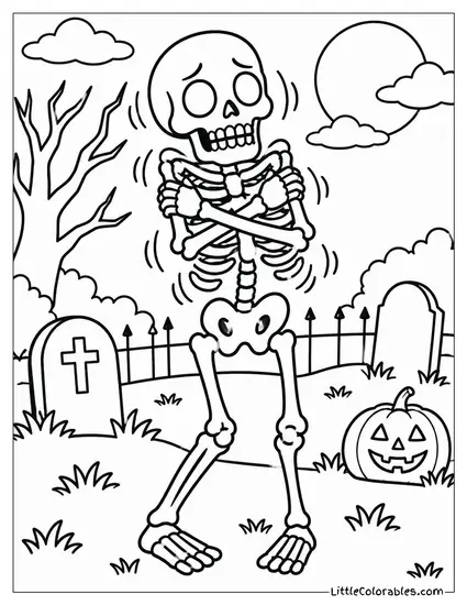 Skeleton Shivering So Hard Its Ribs Clatter Like Wind Chimes Coloring Page