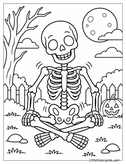 Skeleton Sitting Cross Legged with Its Bones Creaking as It Settles Coloring Page