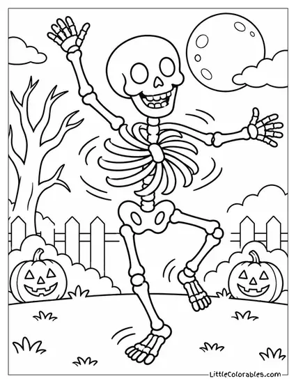 Skeleton Twirling So Fast Its Ribcage Spins Like a Pinwheel Coloring Page