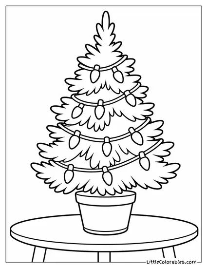 Small Tabletop Christmas Tree with White Lights Coloring Page