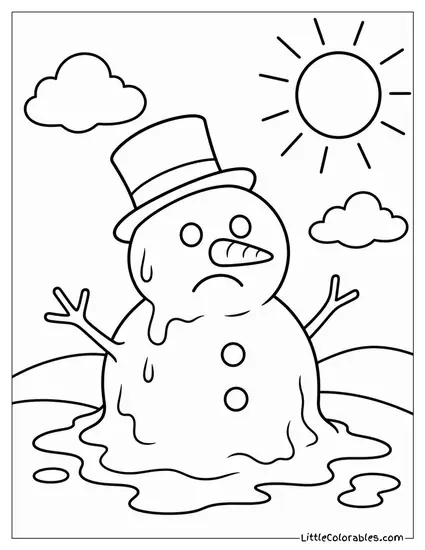 Snowman Melting Slowly in the Spring Sun Coloring Page