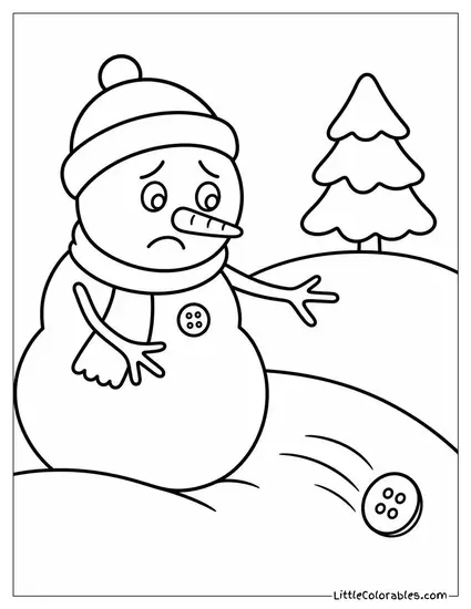 Snowman Missing One Button Rolling Away Coloring Page