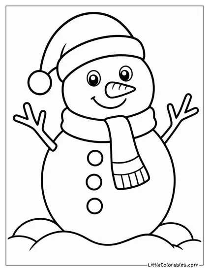 Snowman Wearing a Santa Hat and Scarf Coloring Page