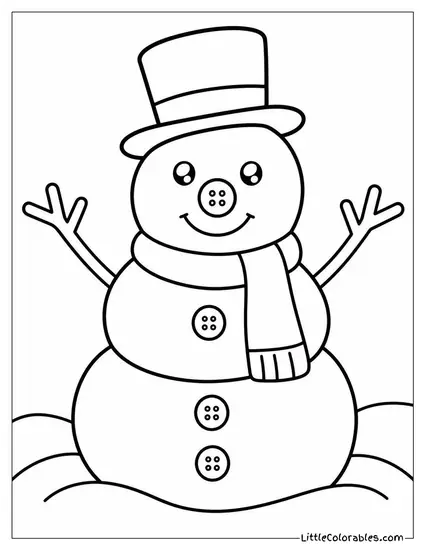 Snowman with a Button Nose and Stick Arms Coloring Page