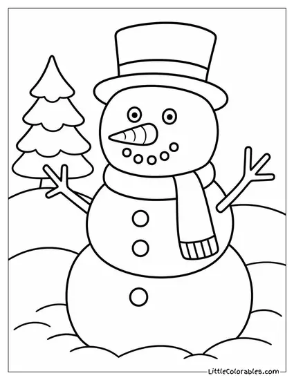 Snowman with a Carrot Nose and Coal Eyes Coloring Page