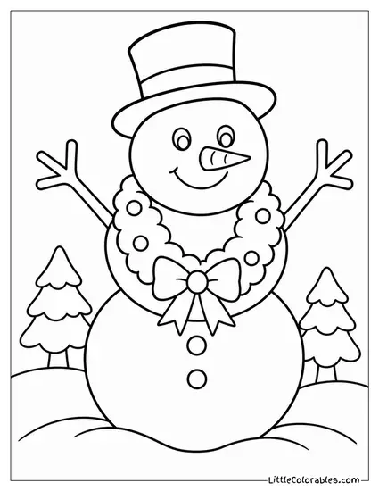 Snowman with a Wreath Hung Around His Neck Coloring Page