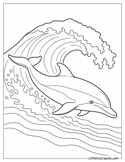 Spinner Dolphin Surfing a Reef Wave Coloring Page
