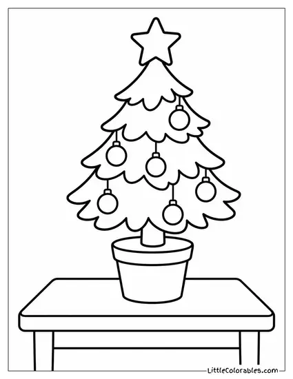 Tiny Desk Christmas Tree with a Star Coloring Page