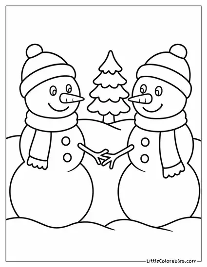 Two Snowmen Shaking Twig Hands Coloring Page