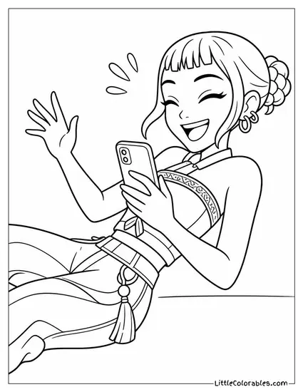 Zoey Laughing Hard at Her Phone She Falls Sideways Coloring Page