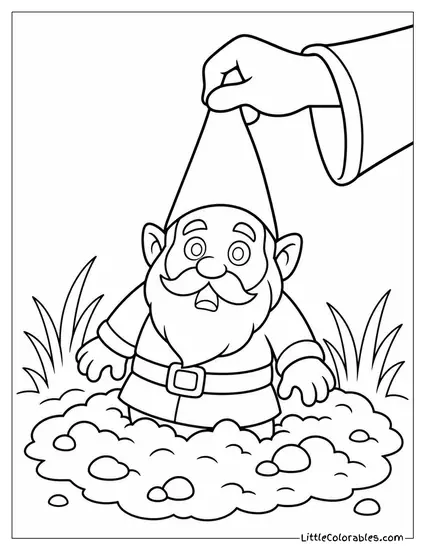 A Garden Gnome From Harry Potter Being Pulled Out of the Ground Coloring Page
