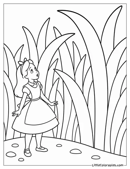 Alice Shrinking Suddenly And Staring Up At Towering Blades Of Grass Coloring Page