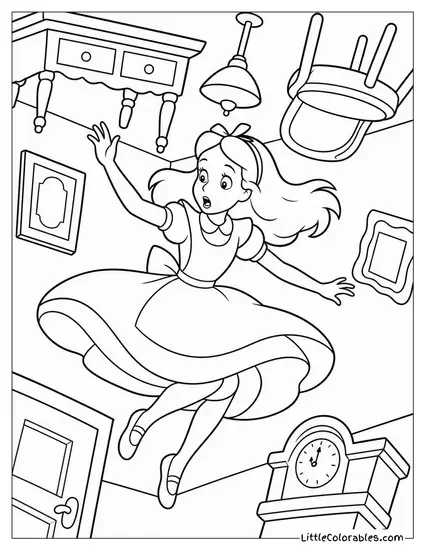 Alice Spinning Slowly As The World Around Her Turns Upside Down Coloring Page