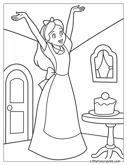 Alice Stretching Tall After Nibbling The Eat Me Cake Coloring Page
