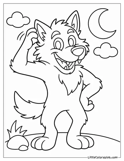 Cartoon Werewolf Scratching Behind Its Ear With a Goofy Grin Coloring Page