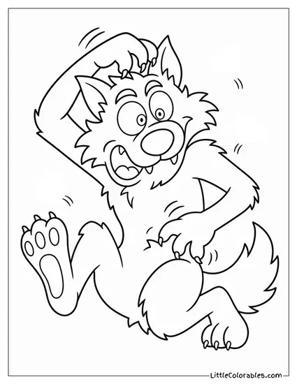 Cartoon Werewolf Trying to Catch Its Own Fleas With a Goofy Expression Coloring Page